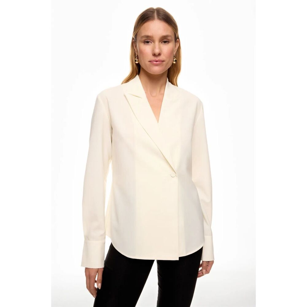 Elegant Cream Wrap Blouse - Classic Long Sleeve Top